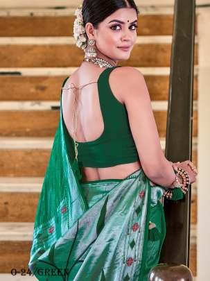 New Designer Green Saree With Weaving Work