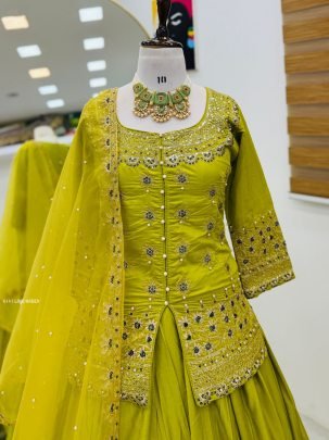 New Designer Lime yellow Lehenga Set With Dupatta