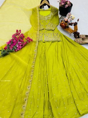 New Designer Lime yellow Lehenga Set With Dupatta