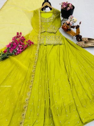 New Designer Lime yellow Lehenga Set With Dupatta