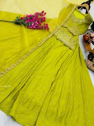 New Designer Lime yellow Lehenga Set With Dupatta