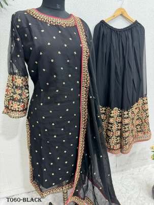 New Designer Pakistani Georgette Black Palazzo Suit Set 