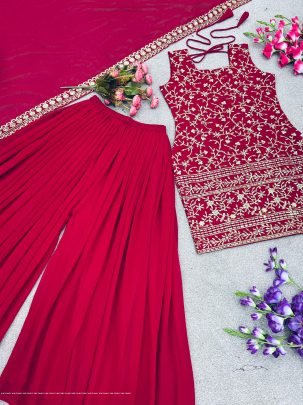 New Designer Party Wear Look Top Palazzo and Dupatta With Heavy Embroidery suit 