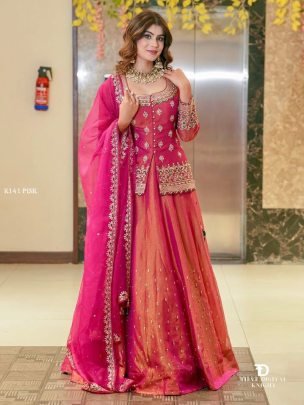 New Designer Party Wear Pink Top Lehenga   Dupatta Set