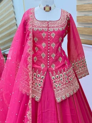 New Designer Party Wear Pink Top Lehenga   Dupatta Set