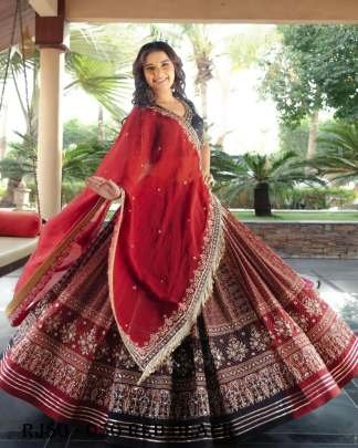 New Designer Red Black Muslin Cotton With Gota Patti Lace Navratri Special Lehenga Choli