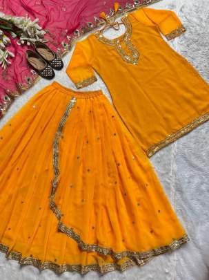 New Designer Yellow with Pink Top Dhoti and Dupatta