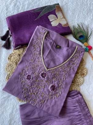 New Designers Purple Kurti Pant Dupatta Set