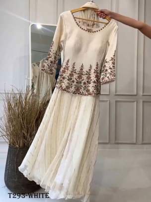 New Embroidery Work White Georgette Palazzo Suit