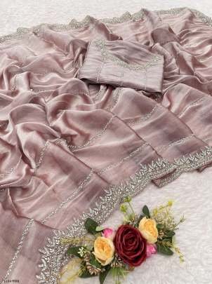 New Fancy Pink Zimmy Choo Handwork Saree