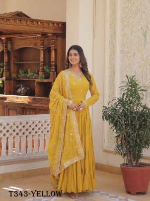 New Fancy Yellow Georgette Gown With Dupatta