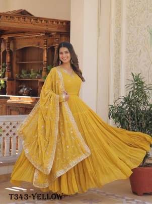 New Fancy Yellow Georgette Gown With Dupatta