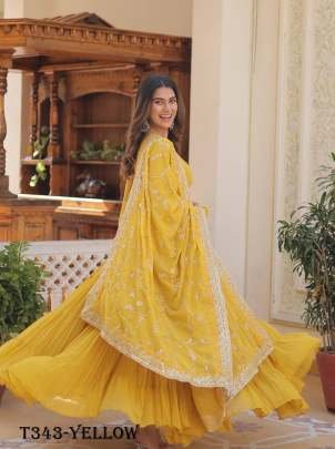 New Fancy Yellow Georgette Gown With Dupatta