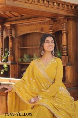 New Fancy Yellow Georgette Gown With Dupatta