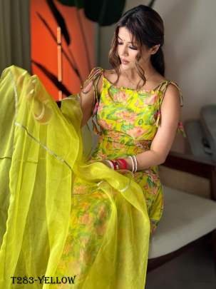 New Fancy Yellow Georgette Sharara Set With Dupatta