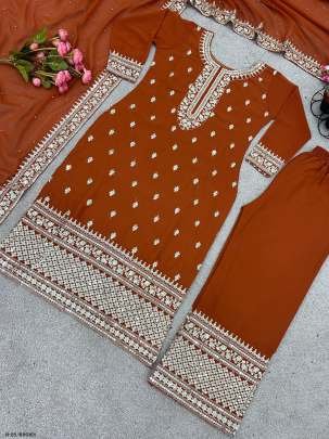 New Festival Collection Brown Kurti Bottom And Dupatta Set