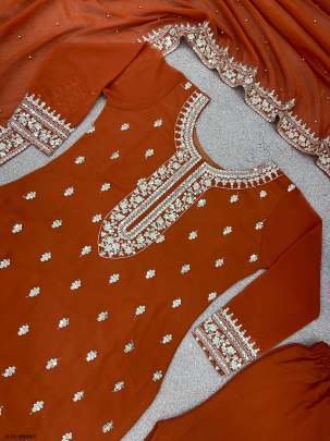 New Festival Collection Brown Kurti Bottom And Dupatta Set