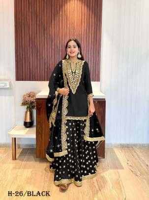 New Festival Collection Faux Georgette Black Gharara And Dupatta Set