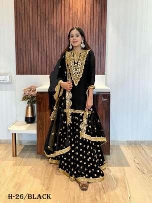 New Festival Collection Faux Georgette Black Gharara And Dupatta Set