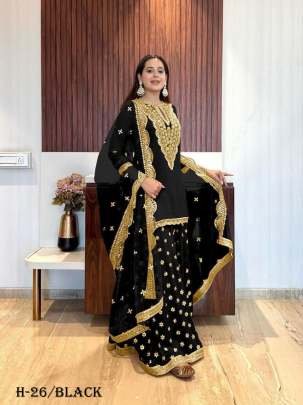 New Festival Collection Faux Georgette Black Gharara And Dupatta Set