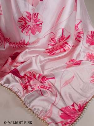 New Floral Light Pink Satin Saree With Unique Design and Colour