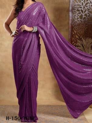 New Georgette Wine Saree With Sequins Work Blouse