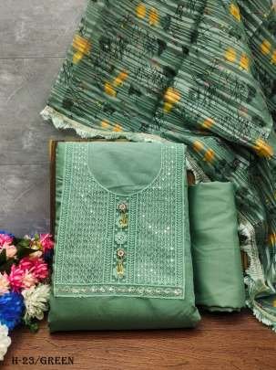 New Green Roman Silk Unstitch Dress Material