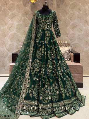 New  Heavy Chinon Silk Green Embroidery Anarkali Suit