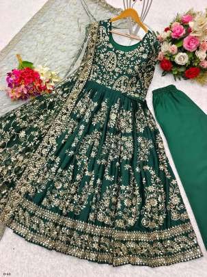 New  Heavy Chinon Silk Green Embroidery Anarkali Suit