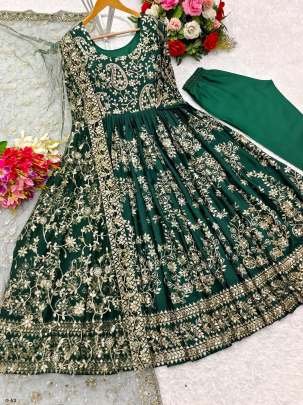 New  Heavy Chinon Silk Green Embroidery Anarkali Suit