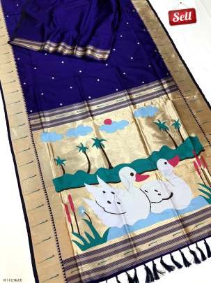 New Kanchivram Silk Blue Saree With Printed Duck