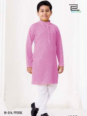 New Kids Chikankari Pink Rayon Kurta Pajama