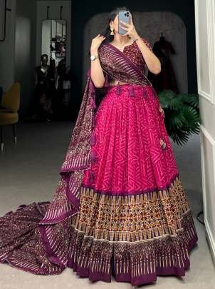 New Launch Tussar Silk Wine Lehenga Choli