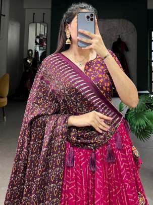 New Launch Tussar Silk Wine Lehenga Choli