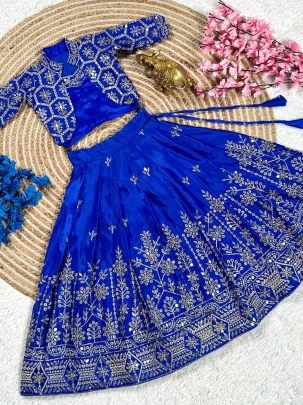 New Launching Blue Kids Beautifully Stitched Lehenga Set