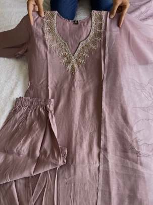 New Launching dusty lavender Kurti Pant Dupatta Set