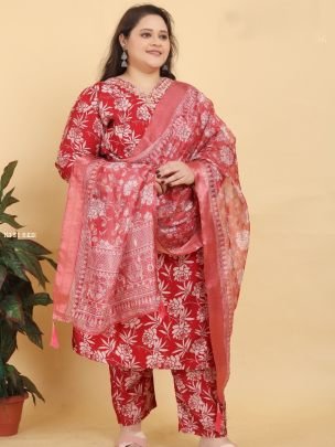 New Lunch Red Plus Size Kurti-pant Set By Angle Vol-2