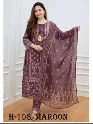 New Muslin Maroon Color Kurti Pant With Dupatta