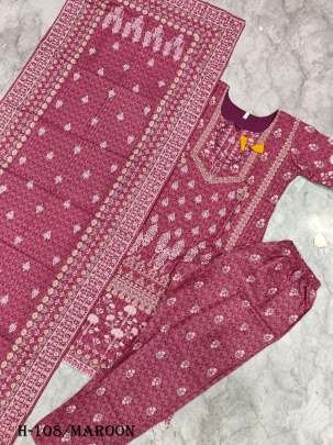 New Muslin Maroon Color Kurti Pant With Dupatta