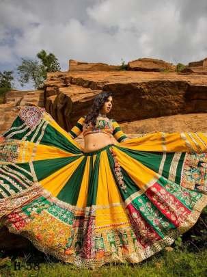 New Navratri Special Mustard and Green Lahenga Choli With Dupatta