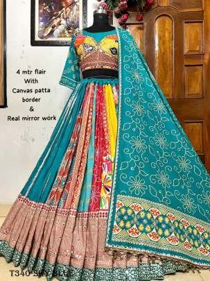 New Navratri Special Sky Blue Muslin Cotton Lehenga Choli