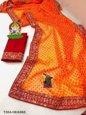 New Orange Mono Banglori Leheriya Saree