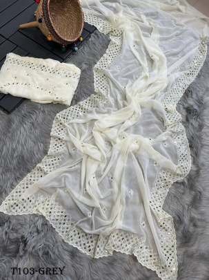 New Party Wear Off White Georgette Bollywood Replica Saree