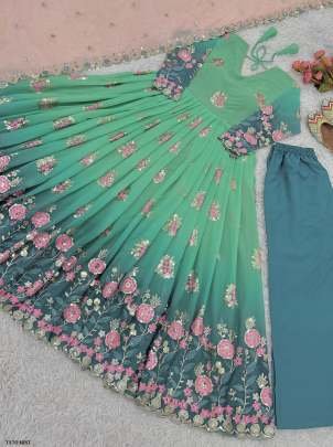 New Party Wear Mint Georgette Embroidery work Gown