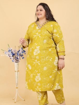 New Premium Riyon Fabric Yellow Big Size Kurti