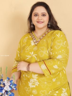 New Premium Riyon Fabric Yellow Big Size Kurti