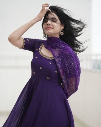 New Purple Bandhani Anarkali With Dupatta