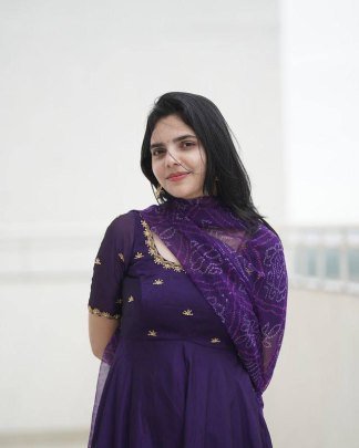 New Purple Bandhani Anarkali With Dupatta