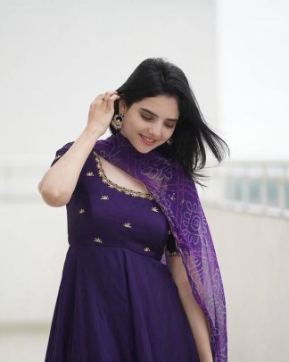 New Purple Bandhani Anarkali With Dupatta