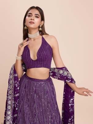 New Purple Georgette Sequins Work Lehenga Choli